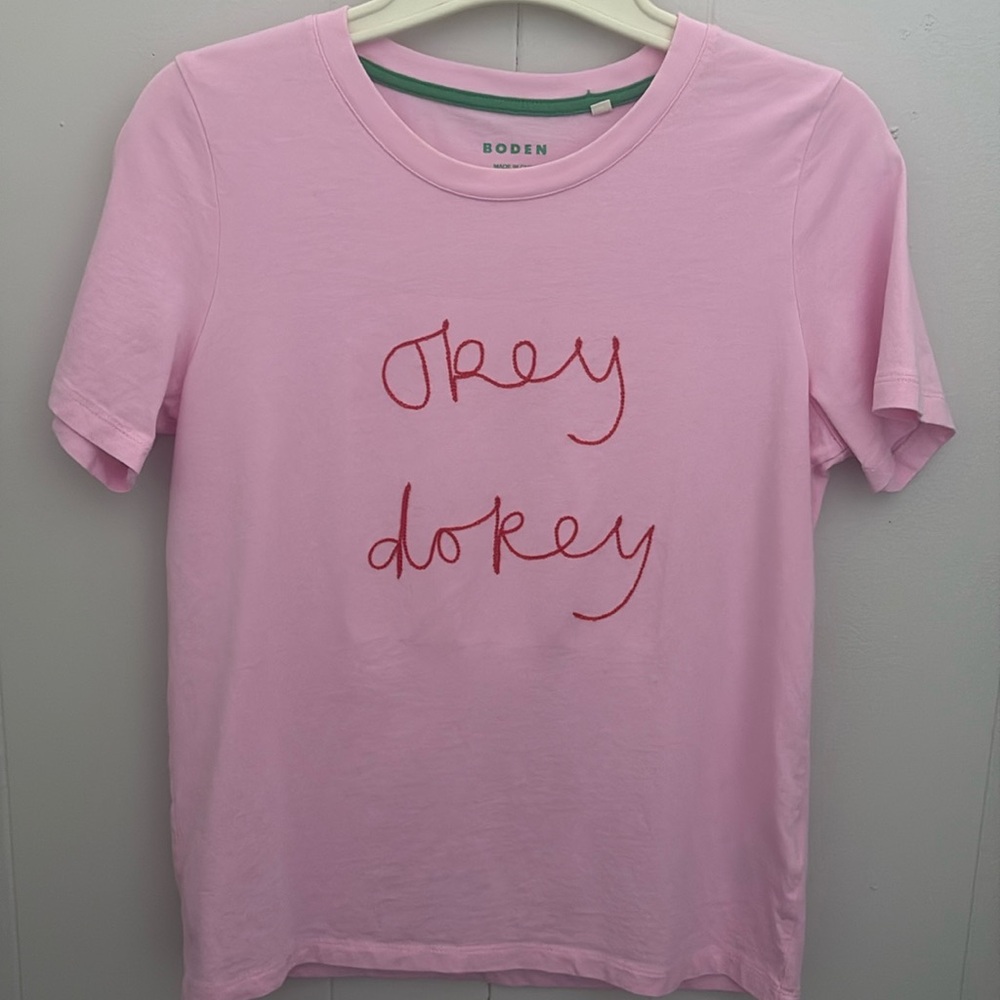 Boden Pink Embroidered “Okey Dokey” Tee, XS
